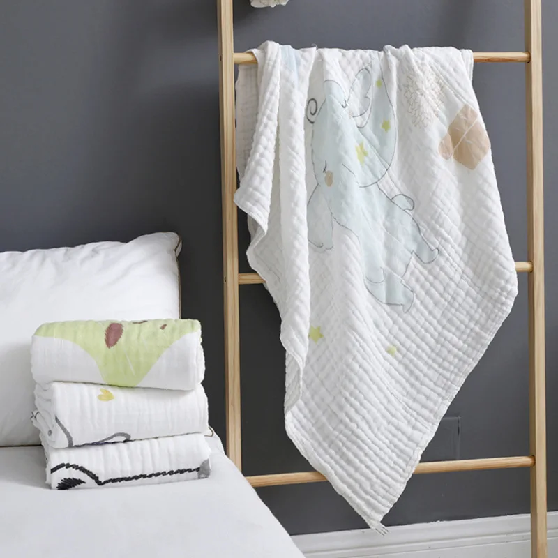 

Six-layer High Density Seersucker Large Version of Printed Children's Quilt Combing a Single Flower BABY'S Bath Towel Pleated Ch