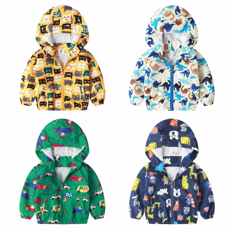 

80-120cm 2019 Autumn Jacket Boys Girls Kids Outerwear Cute Car Windbreaker Coats fashion print kids clothing baby hoodies