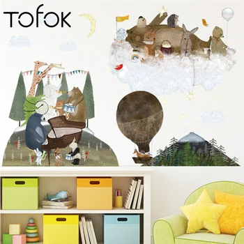 

Tofok Ins Style Cartoon Animal Concert Wall Sticker Wallpaper DIY Kids Room Home Decor Wall Decals Kindergarten Classroom Poster