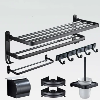 

Free Punch Black Towel Rack Bathroom Folding Towel Racks Nordic Bathroom Towel Bar Bathroom Pendant