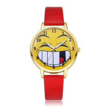

Cute Women Quartz Watchband Leather Strap Happy Emotion Face Pattern Watch Wristwatch Analog Quartz Reloj femen