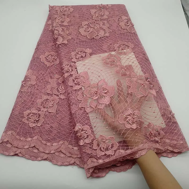 New Orange African Lace Fabric High Quality Nigerian French Tulle Mesh Lace Embroidery with Stones Swiss voile Lace Fabrics