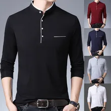 WinterSlim рубашка Мужская Вертикальная Мужская Новая мода стоячий воротник Мужская с длинным рукавом плюс размер чистая блузка Топ брендовая одежда#911