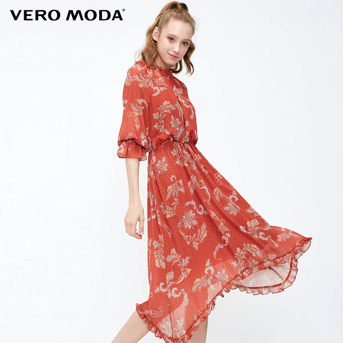Vero Moda Новое поступление винтажное шифоновое длинное платье с рукавами реглан и принтом | 31847C506