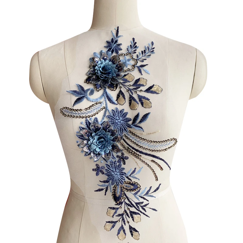 3D цветы блестки кружевная ткань аппликация отделка для одежды