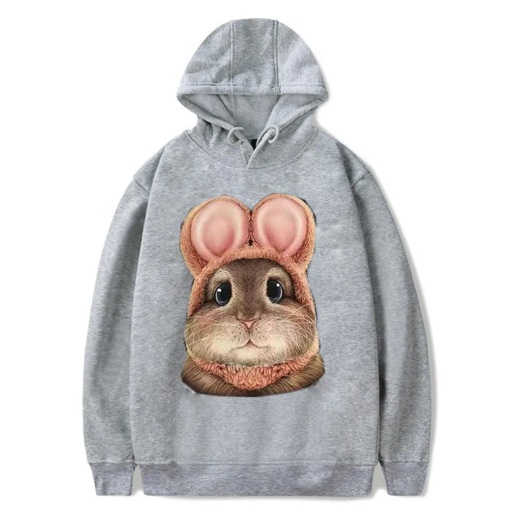 Harajuku женские толстовки Толстовка Kawaii розовый Зимний кролик узор с длинным рукавом толстовки с капюшоном свободные Hooed Mujer q0827