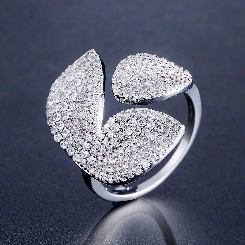 Silver Color Целлюлозный лист моделирование серебро 925 ювелирные изделия кольцо с камнями для женщин розового золотистого цвета отверстие Регулируемый Темперамент Подарок Вечерние - Цвет камня: Silver Color