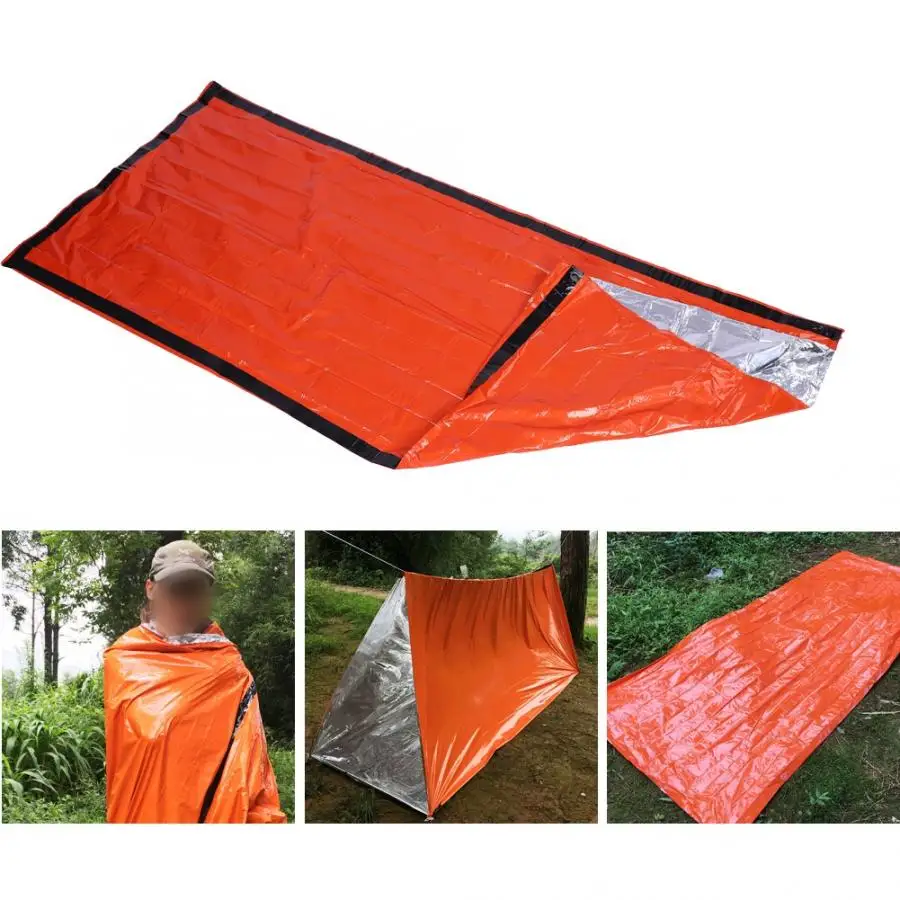 Folding Sleeping Bags Reusable Thermal Waterproof Sleeping Bag Orange Emergency Survival Tools Camping Hiking Travel Accessories
