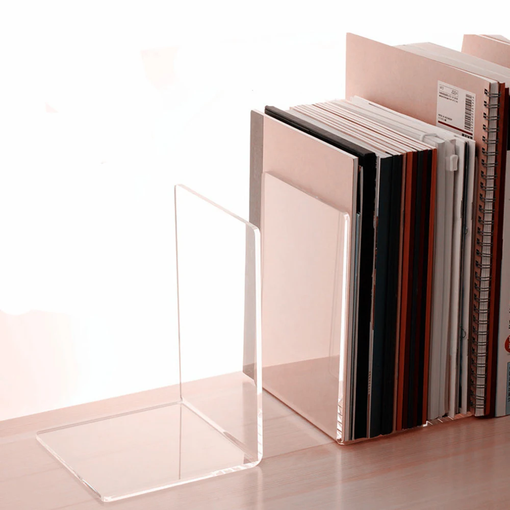 Acrylic Book Shelf Transparent Bookends L Shaped Bookshelf Stand