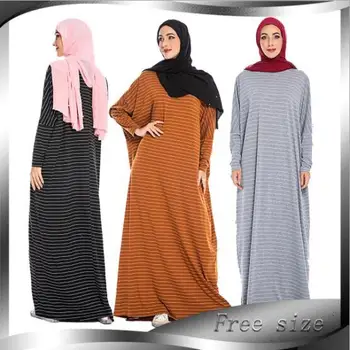 

Muslim Striped Abaya Maxi Dress Brief Cardigan Female Full Kimono Long Robe Gowns Jubah Middle East Ramadan Arab Islamic Prayer