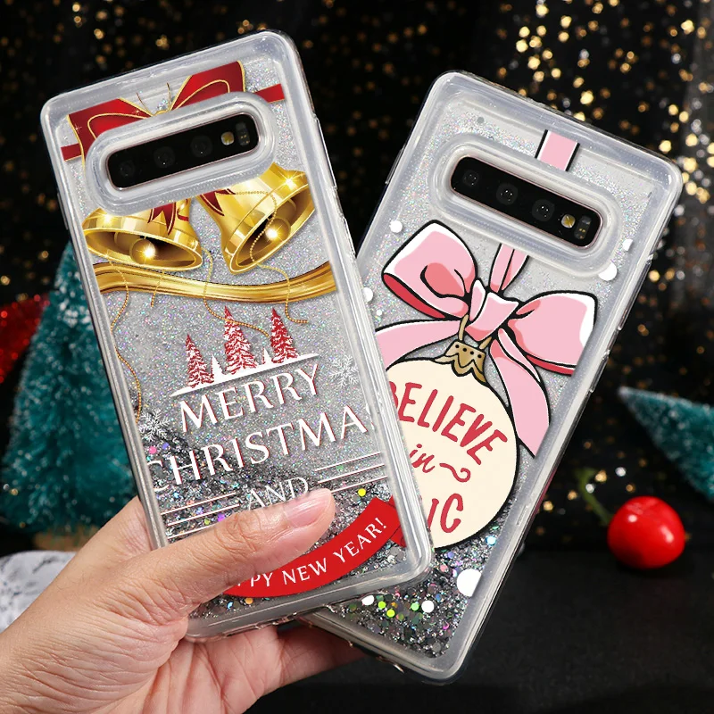 

Merry Christmas Liquid Glitter TPU Cases For Samsung Galaxy Note 8 9 A50 S10 S9 S8 J3 J5 2016 A5 A7 2017 J8 A6 Plus A9 2018 Case