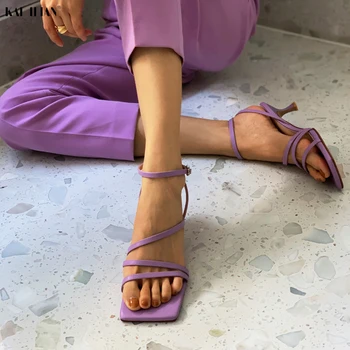 

KAI ILIAN Women sandals 2020 NEW Summer shoes high heels Female sandalias mujer sexy genuine leather Gladiator Sandal Purple