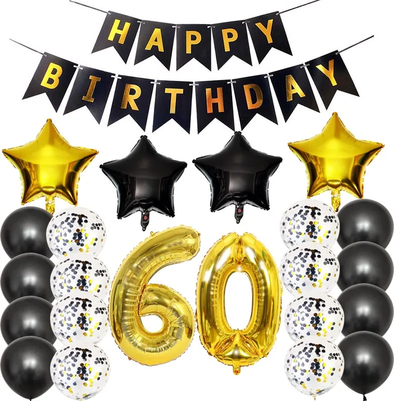 Набор для украшения на день рождения Twins 30th 40th 50th irthday с черным золотом
