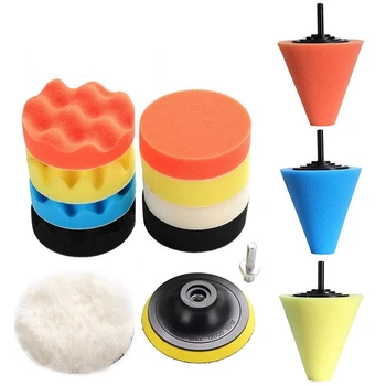 

14Pcs Car Polishing Pad Set Polishing Buffer Waxing Buffing Pad Set Kit Car Polishing Sponge 1/3 Inch /6Mm Wheel Kit For Polishe