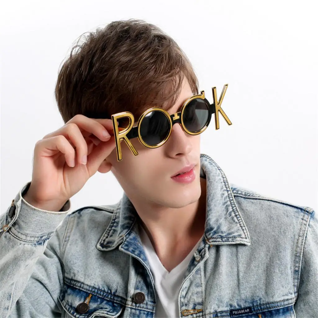 

Funny Party Sunglasses Gold ROCK Monogram Costume Photo Props for Kids Adults