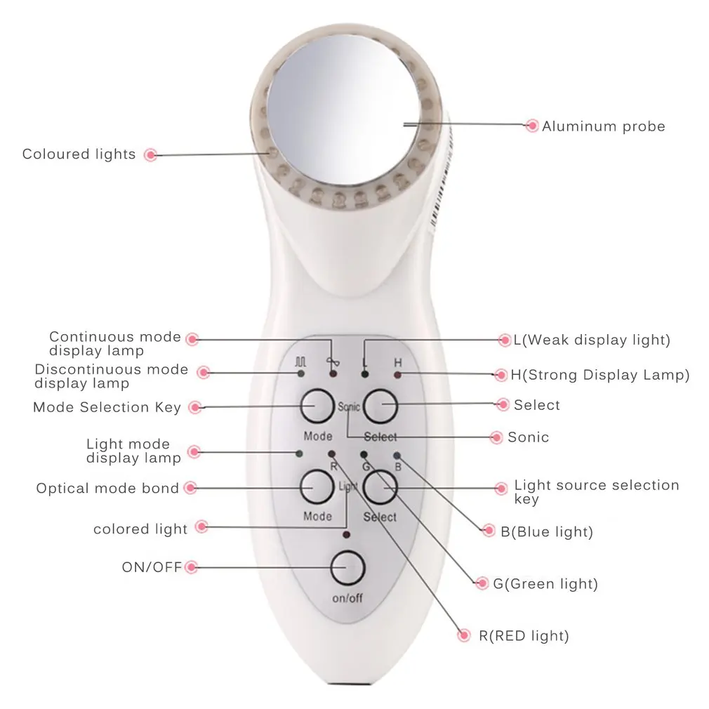  3MH 7 Colors LED Photon Ultrasonic Beauty Instrument Lifting Face Lift Massager Cleaner Wrinkle Rem