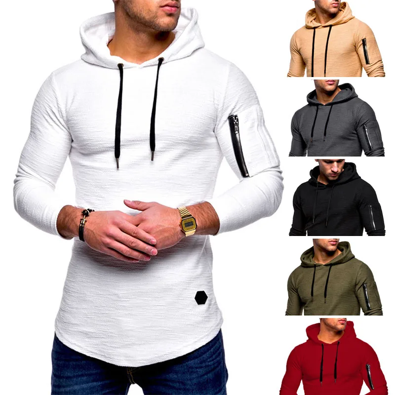 

Men Autumn Winter Jacquard Round Neck Hooded Long-sleeved Arm Zipper Stitching Long Sweatershirt Pullover Hooded Men's Hoodie