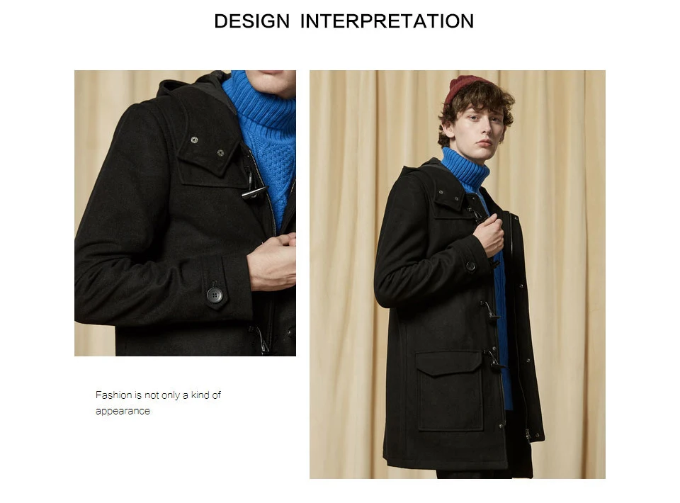 METERSBONWE Hoodeies новое зимнее мужское шерстяное пальто средней длины пальто классический звонок Пряжка пальто молодежное
