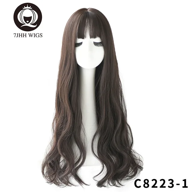 7JHH WIGS Light Brown Wig For Women With Fringe Fashion Heat Resistant Mid-Length Synthetic Wig C8223-1