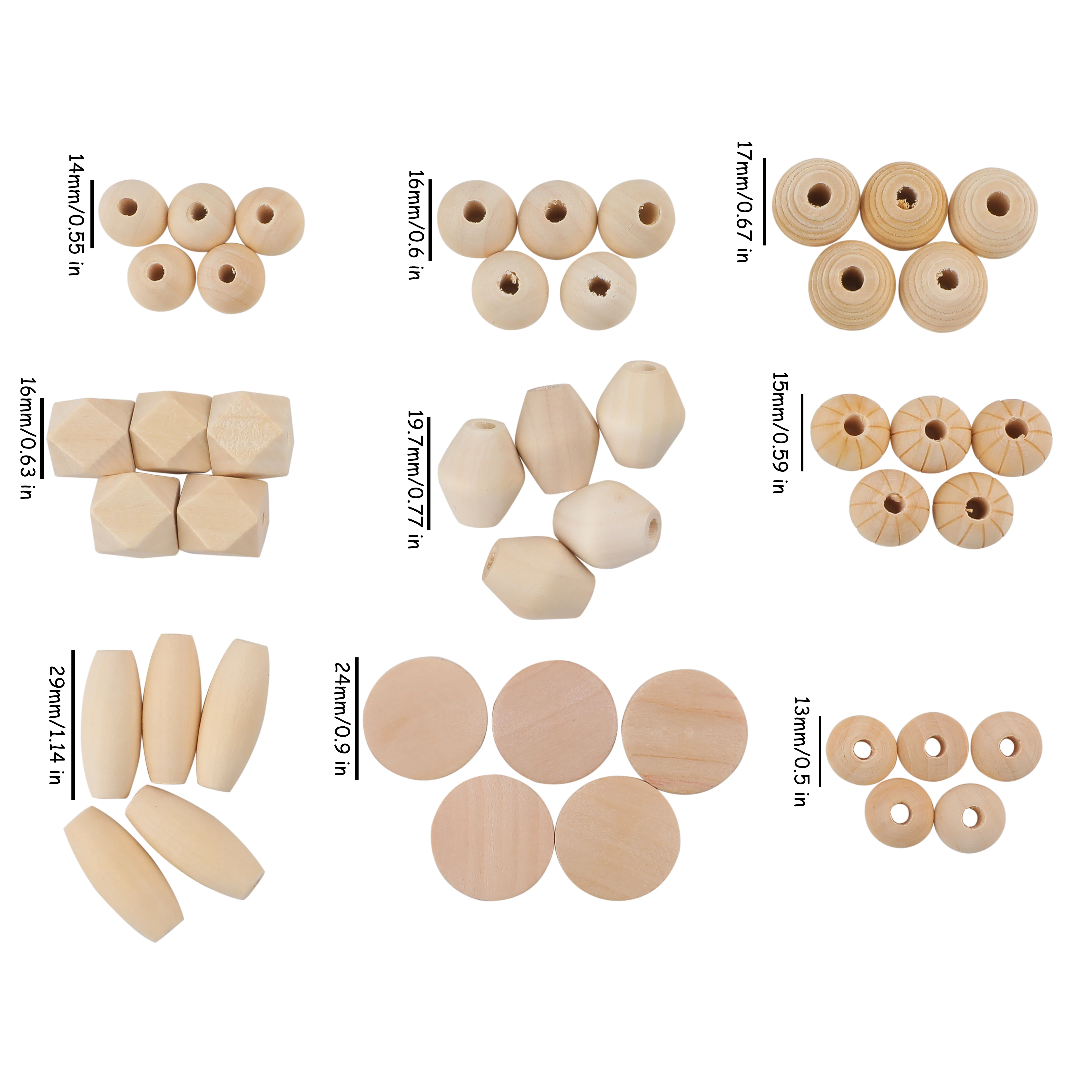 45pc Geometric Wooden Beads Pacifier Clips Chain Chewable Spacer Beads DIY Bracelet Necklace Accessories For Kids Wooden Teether