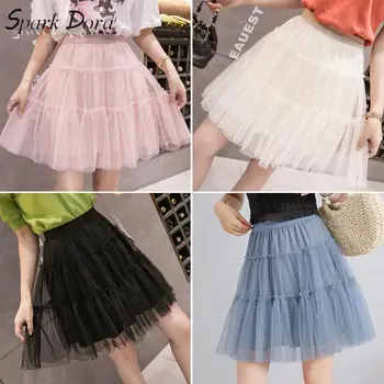

SparkDora Girls Fresh Sweet Mesh Skirt Spring Summer 2020 High Waist A-line Skirt Short Skirt Umbrella Skirt Mesh Pleated Skirt
