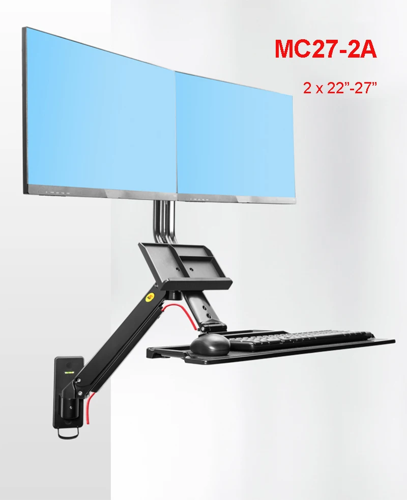 NB MC27-2A эргономичное рабочее место для работы стоя-сидя настенное крепление 22-27 дюймов двойной рычаг-держатель монитора с складная плата клавиатуры