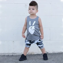 Summer Kids Boys Clothes Set Toddler Infant Baby Sleeveless Printed Vest Tops+Camouflage Shorts 2Pcs Children Boy Clothing Suit 1 4t summer baby kids boys casual suit boy sleeveless tank top striped tassels shorts 2pcs set children s clothes kids clothes