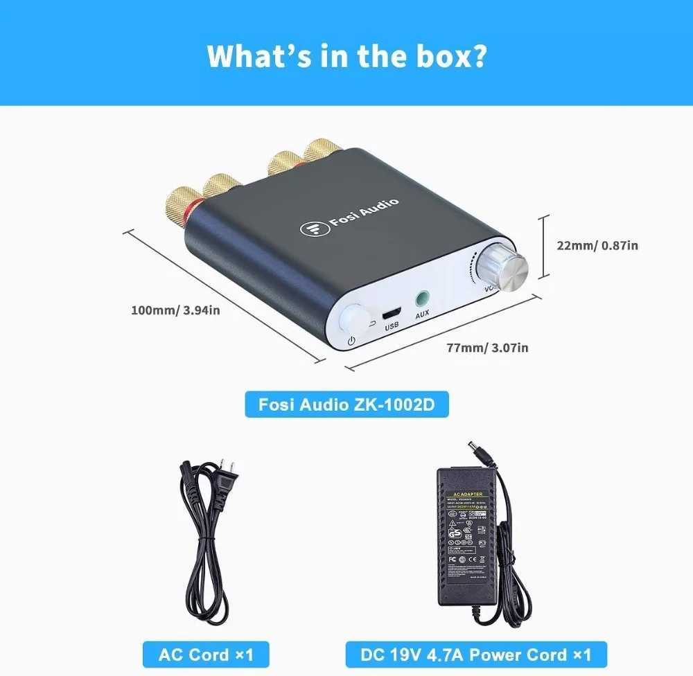 Fosi Audio ZK1002D 100W x2 Bluetooth Power Amplifier Mini Wireless
