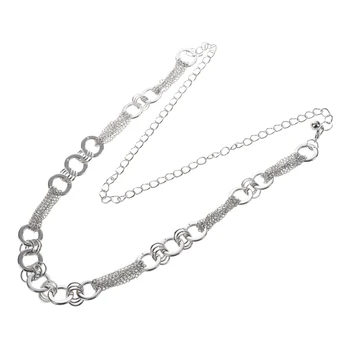 

Silver Tone Hoops Multi Strand Links Metal Cinch Waist Chain Belt for Lady