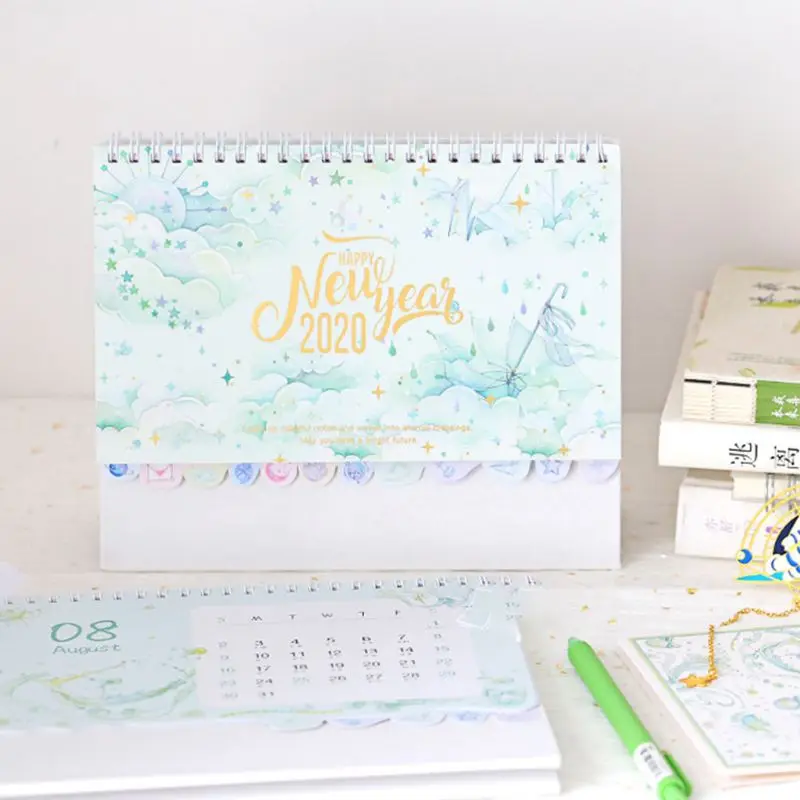 

2020 Dreamy Colorful Desktop Standing Coil Paper Calendar Memo Daily Schedule