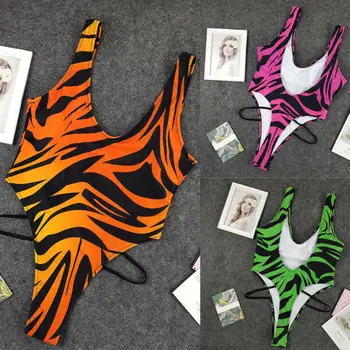 

Womens One-Piece High Waist Fire Print Swimsuit Bandage Bikini Pushup Padded Backless Bathing Swimwear