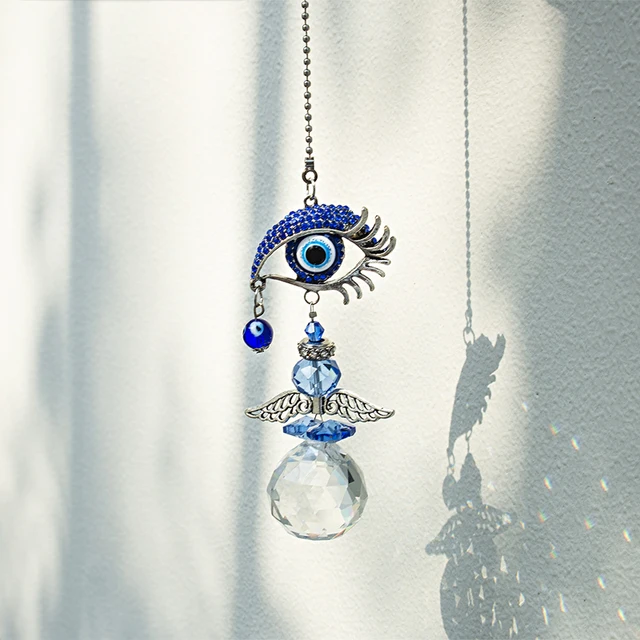 H&D Crystal Angel Suncatcher Török ​​Kék Gonosz Szem Szivárványkészítő Fengshui Lakberendezés Szerencsés Védelmi Házi Ajándék - Image 4