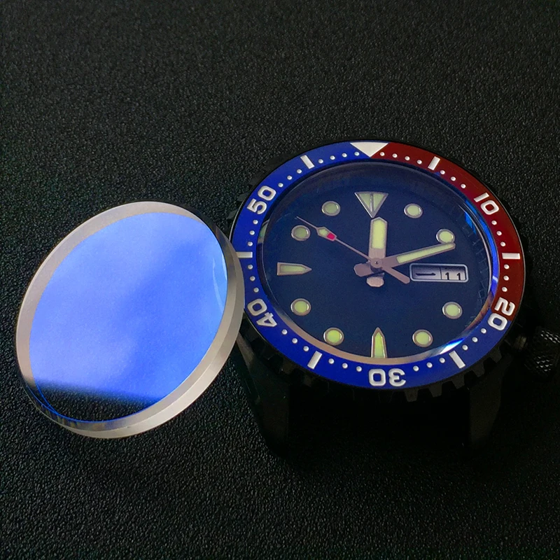 Details about   Double Domed Shape Crystal Glass With Blue Color AR For SKX007 009 Spare Parts 