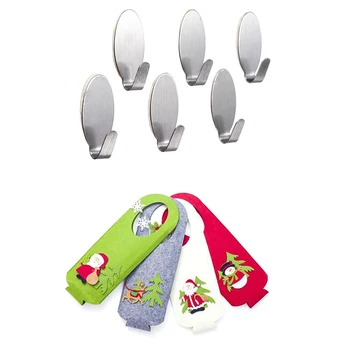 

6 Pcs Stainless Steel Towel Adhesive Holder Silver & 4Pcs Christmas Wine Bottle ular Cartoon Wool Felt Cover