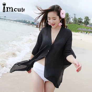 

VImcute 2020 9 Color Sexy Bikini Cover Up Women Beach Dress Chiffon Plus Size Bathing Suit Maxi Dress Bandage Kimono Cardigan
