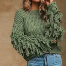 

Winter Jumpers Knit Sweaters Ladies Fashion Spring Fringed Sleeves Solid Tops One Size Women Autumn Tops Loose Sweater Pullover