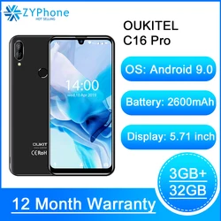 Мобильный телефон OUKITEL C16 Pro, 5,71-дюймовый экран 19:9 Waterdrop, Android 9.0, MT6761P 3 ГБ+ 32 ГБ, сканер отпечатков пальцев и лица, 5 В/1 A, 4G смартфон