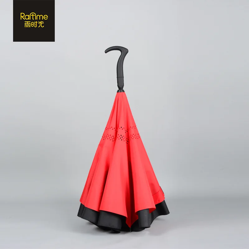 

New Style Creative Reverse Umbrella Hands-Free Straight Handle Double Layer Solid Color Automatic Open Close Car Only All-Weathe