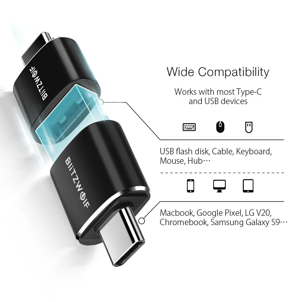 BlitzWolf BW-A4 mini type C к USB2.0 OTG адаптер конвертер 2 шт. для samsung huawei телефон высокоскоростные адаптеры для мобильных телефонов