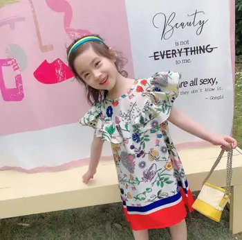 

2020 Summer Baby Girls Printed Puff Sleeve Dress, Princess Kids Sweet Clothing 5 pieces/lot