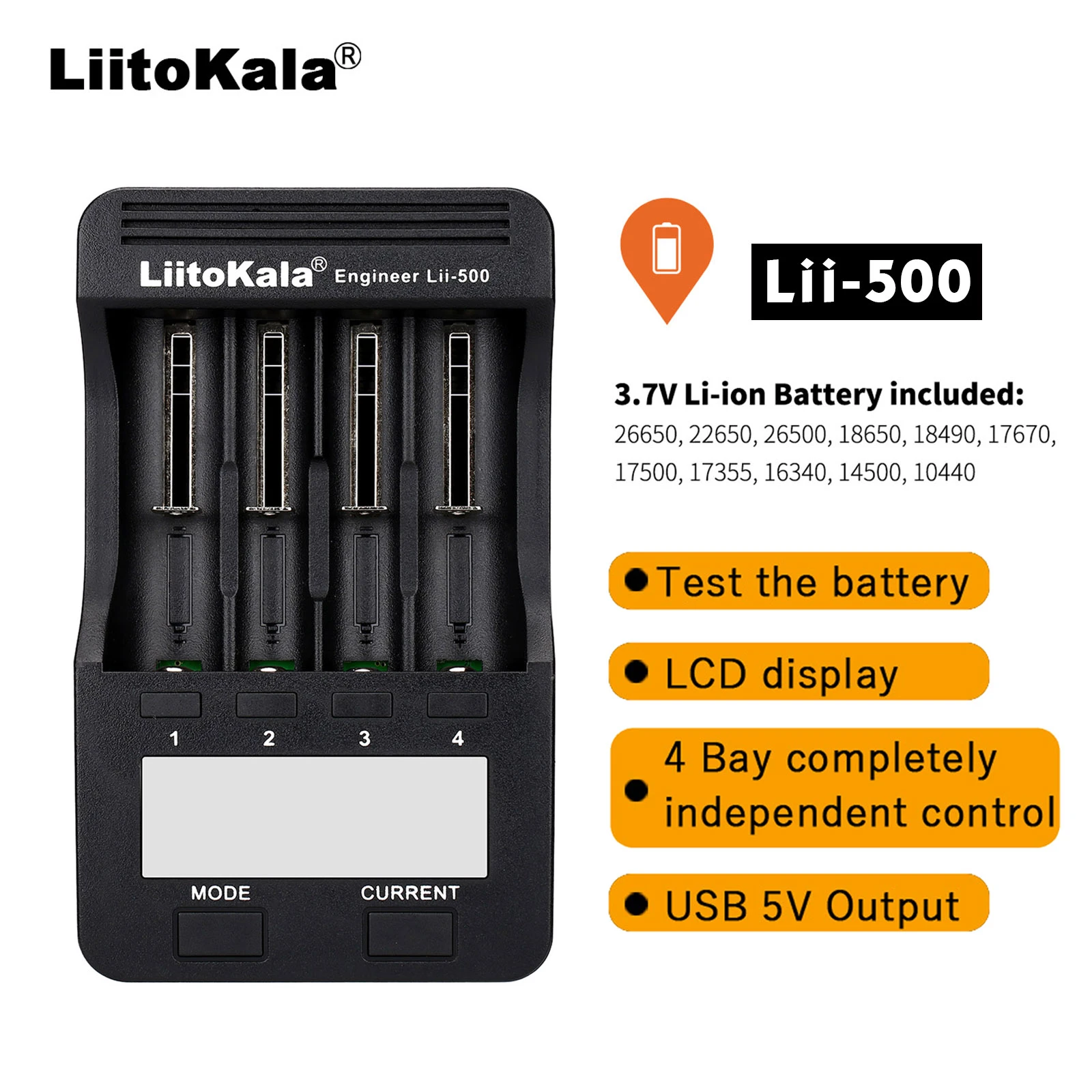 Liitokala Lii500 Battery Charger Smart Charger W/ 4 Battery Slots Lcd