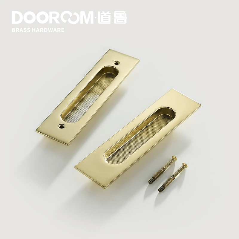 Dooroom Brass Sliding Door Lock Set Handles Gold PVD Modern American Push Pull Interior Living Room Bathroom Balcony Kitchen