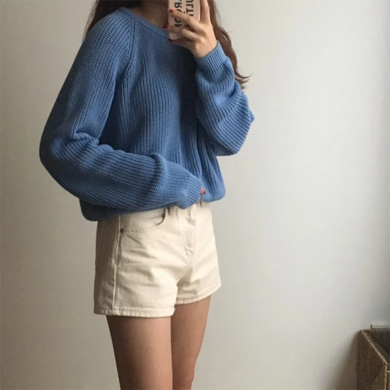 Fashion Simple Knitting Long Sleeve Sweater Women Solid O-Neck Loose Ladies Pullover 1PC | Женская одежда