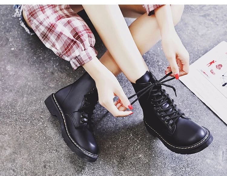 Женские зимние ботинки; Botas mujer; женские Ботинки martin из натуральной кожи; модная зимняя теплая обувь; женские мотоциклетные ботильоны