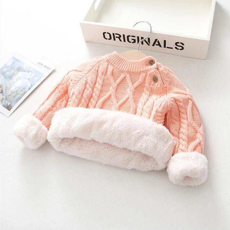 Пуловер, Рождественский свитер для детей для маленьких мальчиков и девочек из плотного бархатного флиса вязаный Зимняя Одежда для мальчиков детская одежда детские свитера - Цвет: Pink