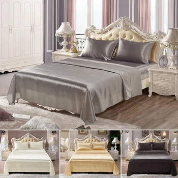 

Summer Silk Sheets Solid Silk Bedspreads Bed Linen 4 Pcs of Silk Pillowcase Fitted Sheet Flat Sheet Blanket Home Bedding D30