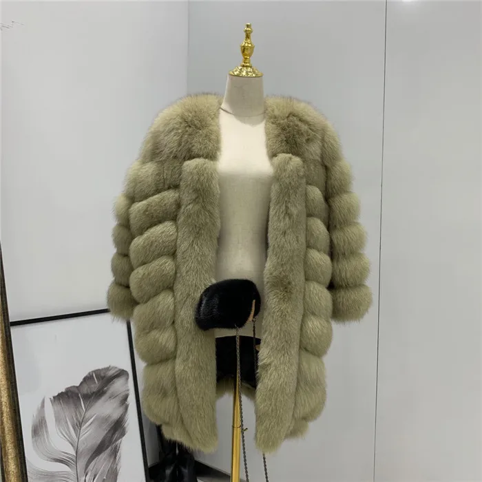 Women Real Fur Coat Thick Warm Female Natural Fox Fur Jacket Outerwear Fashion V Neck Winter Real Fox Fur Coat for Women