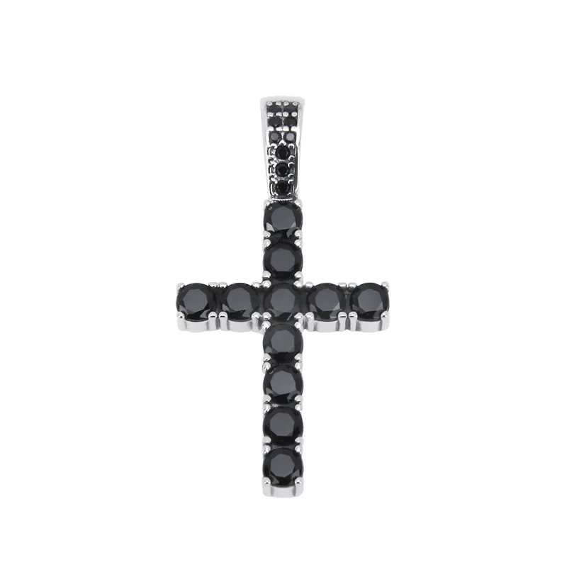 BOCAI New Real Pure Solid s925 Silver Diamond-set Zircon Black and White Cross Trendy Hip-hop Rock Man and Woman Pendant