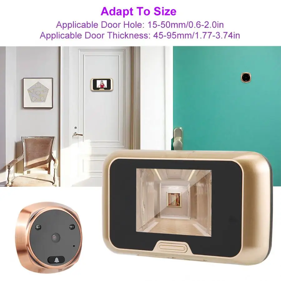 3in 720P HD LCD Screen Visual Electronic Door Viewer Video Smart Doorbell 160 Degree