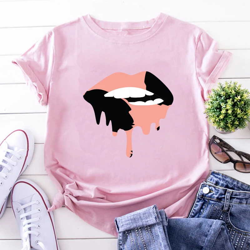 Summer Fashion Shirt Lips Leopard Graphic T Shirt Women Harajuku Tops  O-neck 4 colors Tee Kiss Lip Funny Girls  T-shirt tee shirts Tees